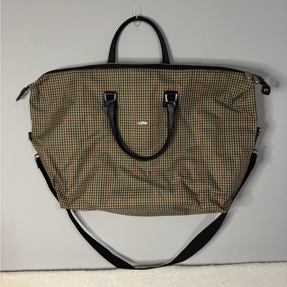 Diane Von Furstenberg Plaid Checkered Duffel Bag with Black Accents Vintage